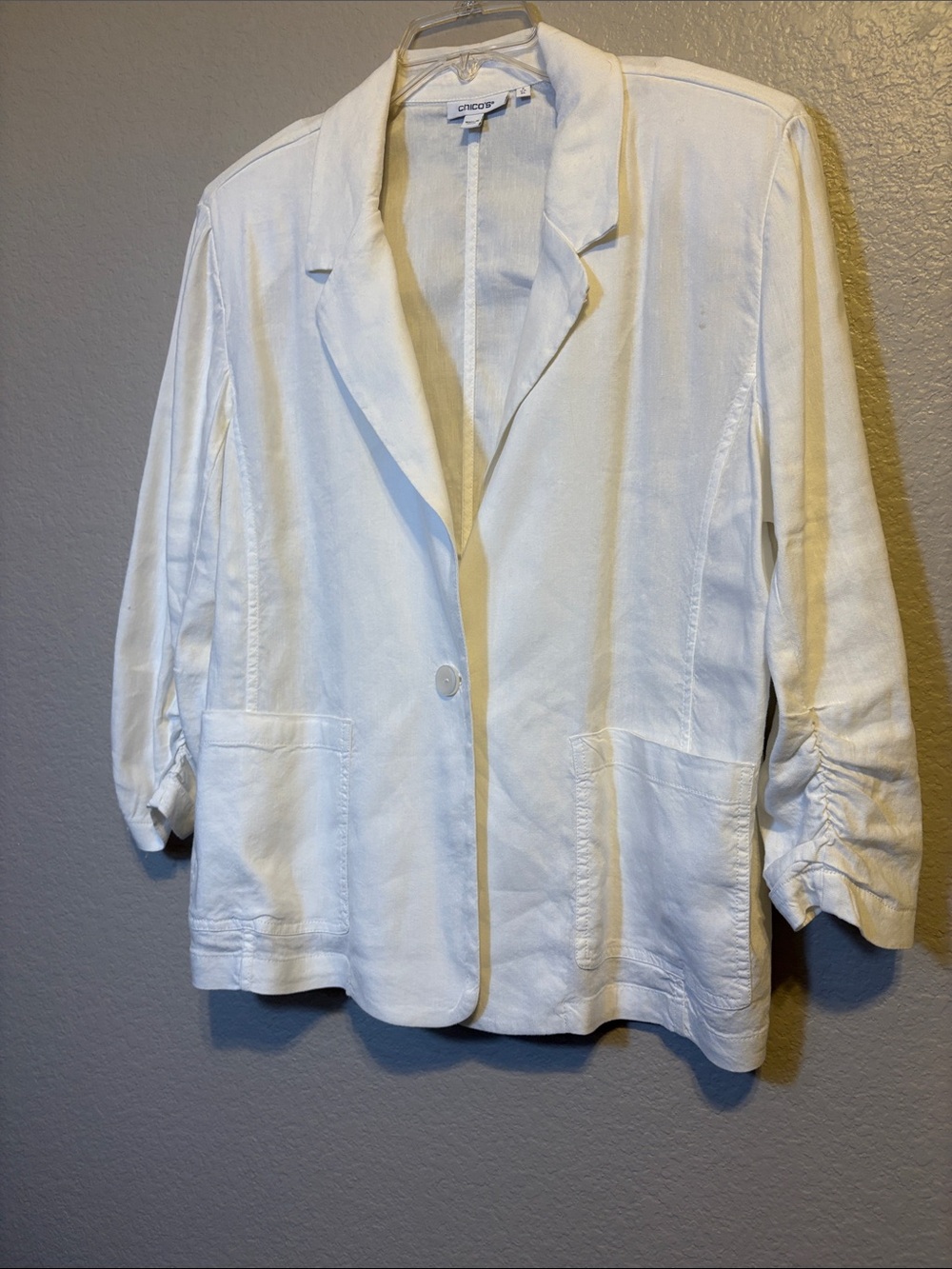 Chico's White Single-Button Linen-Blend Blazer